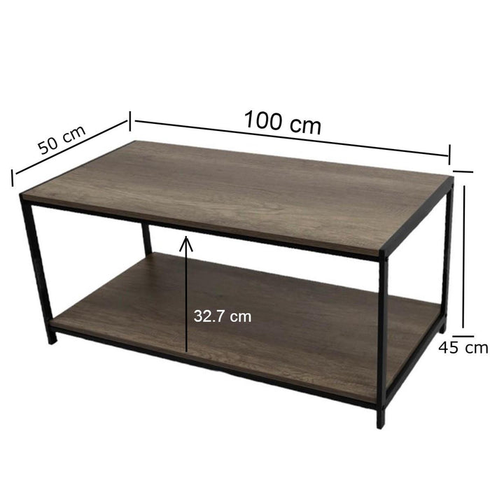 Rustic Coffee Table Grey with Metal Frame for Home Decor 100 X 50 X 45cm