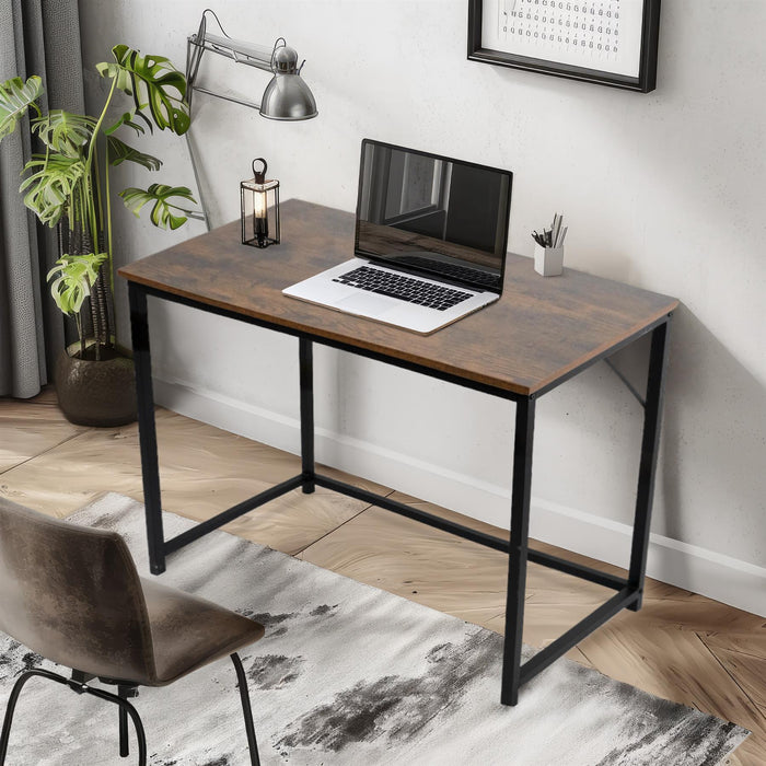 Computer Desk Rustic Brown with Black Coated Metal Frame - Versatile Gaming Desk, and Dressing Table for Home and Office