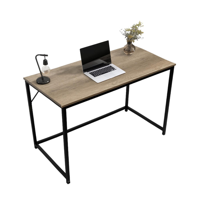 Computer Desk Rustic Grey Top with Large Black Metal Frame for Home Office or Bedroom Desk…