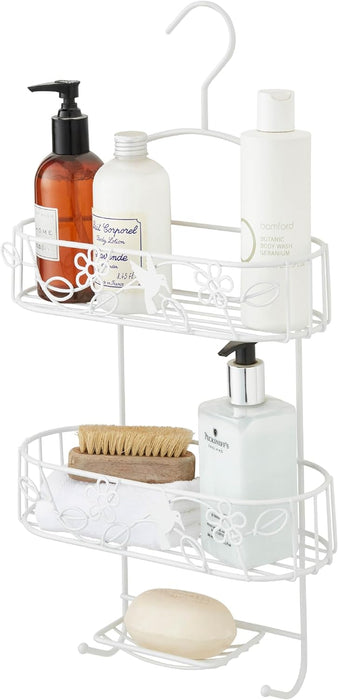 2 Tier White Hanging Shower Caddy With Additional Soap Holder