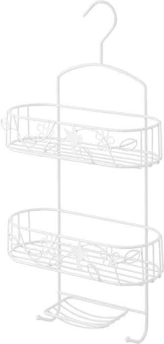 2 Tier White Hanging Shower Caddy With Additional Soap Holder