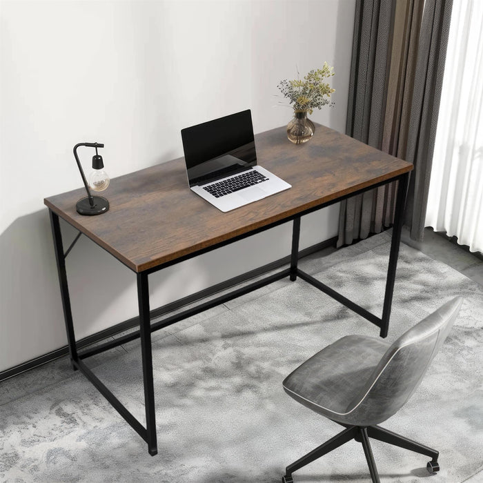 Rustic Brown Large Desk with Black Metal Frame - Versatile Gaming Desk, and Dressing Table for Home and Office