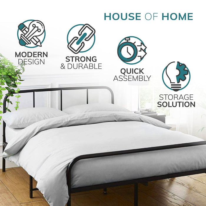 House of Home - King Size Metal Bed Frame with Large Under-Bed Storage Space, Reinforced Bars, and Easy Assembly - Ideal for Minimalist and Guest Bedrooms - Heavy Duty Support - 240kg Capacity