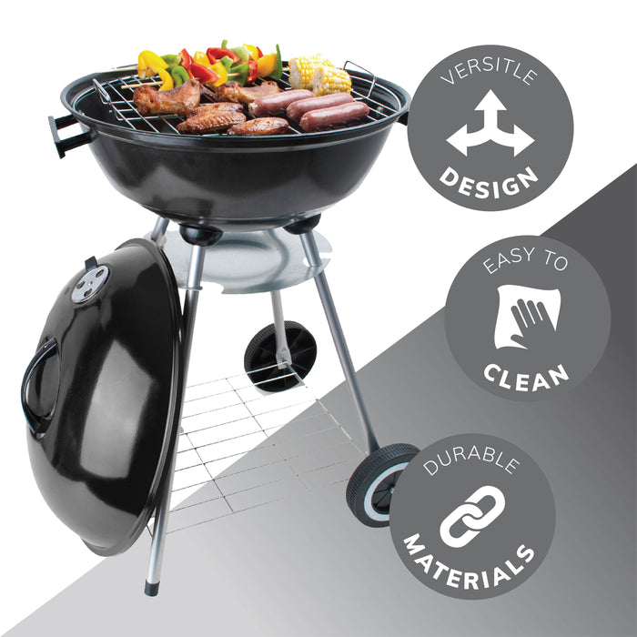 House of Home Kettle Charcoal BBQ Grill - Portable 45cm Round Barbecue with Porcelain Enamel Lid, Adjustable Damper, Ash Catcher - Great for Parties, Camping BBQs