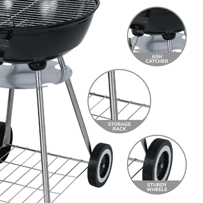 House of Home Kettle Charcoal BBQ Grill - Portable 45cm Round Barbecue with Porcelain Enamel Lid, Adjustable Damper, Ash Catcher - Great for Parties, Camping BBQs