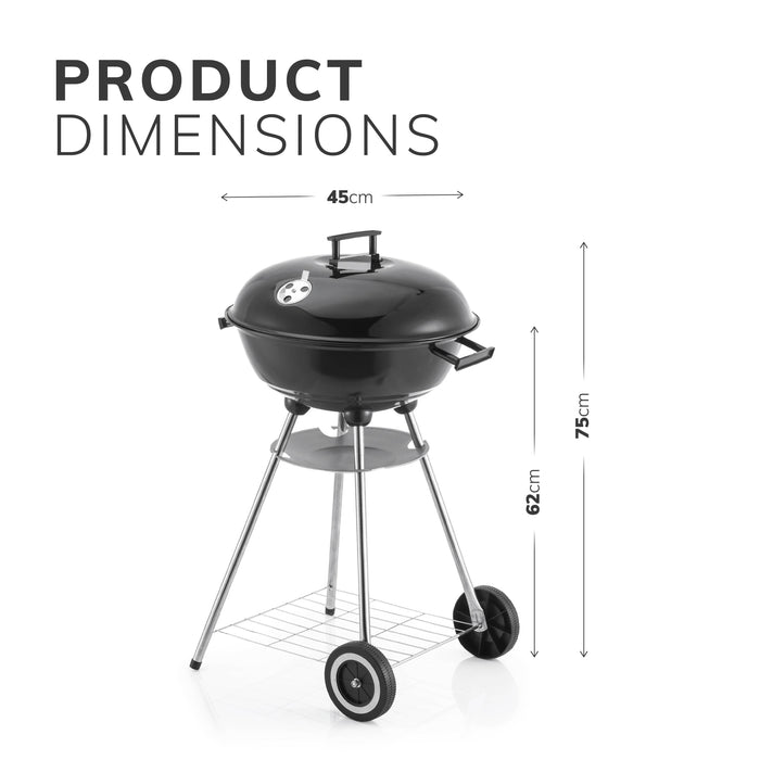 House of Home Kettle Charcoal BBQ Grill - Portable 45cm Round Barbecue with Porcelain Enamel Lid, Adjustable Damper, Ash Catcher - Great for Parties, Camping BBQs