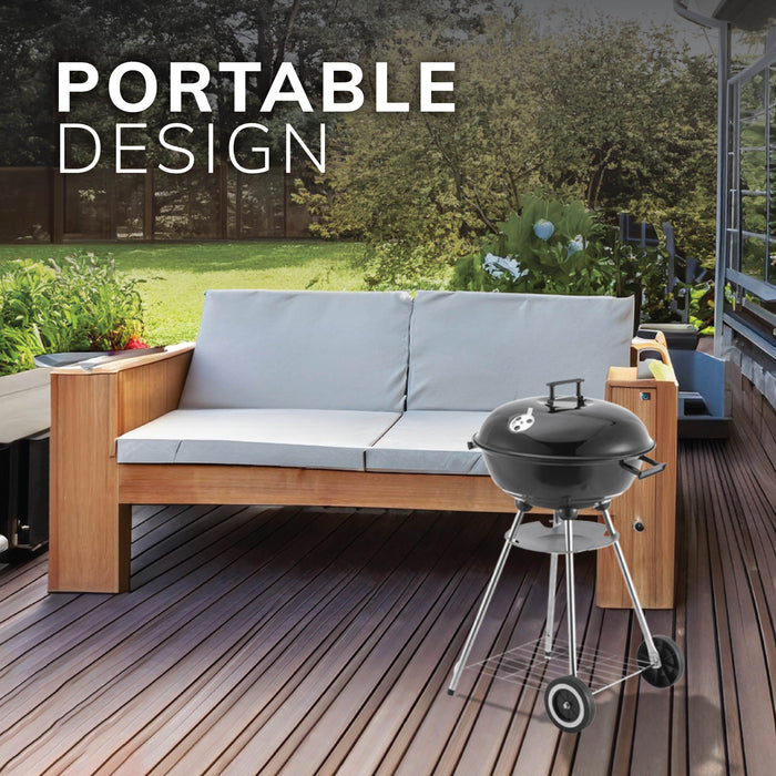 House of Home Kettle Charcoal BBQ Grill - Portable 45cm Round Barbecue with Porcelain Enamel Lid, Adjustable Damper, Ash Catcher - Great for Parties, Camping BBQs