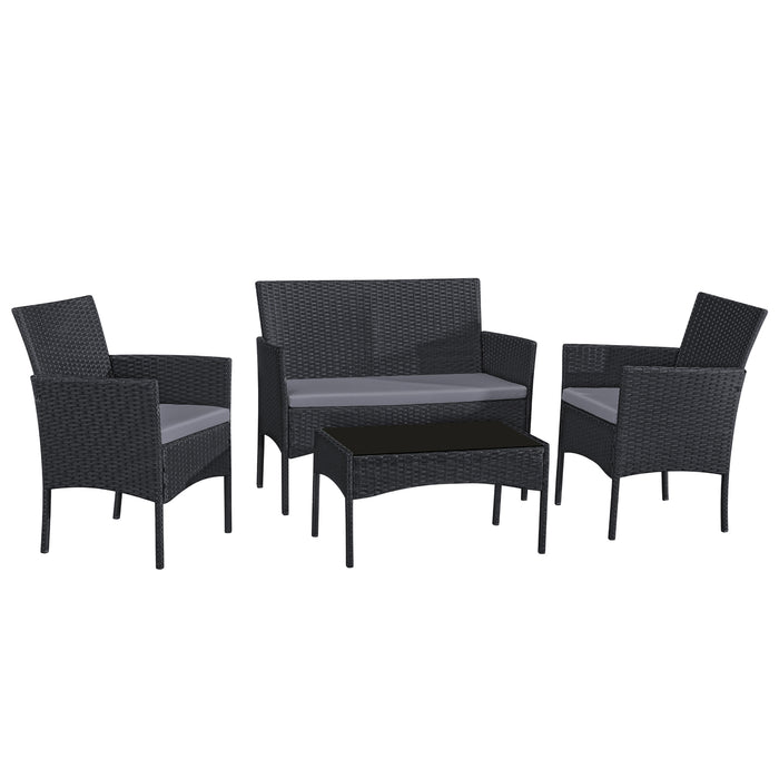 4pcs Steel & Plastic Rattan KD Sofa Set in Black