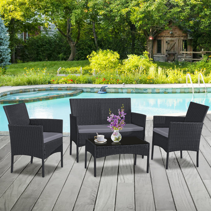 4pcs Steel & Plastic Rattan KD Sofa Set in Black