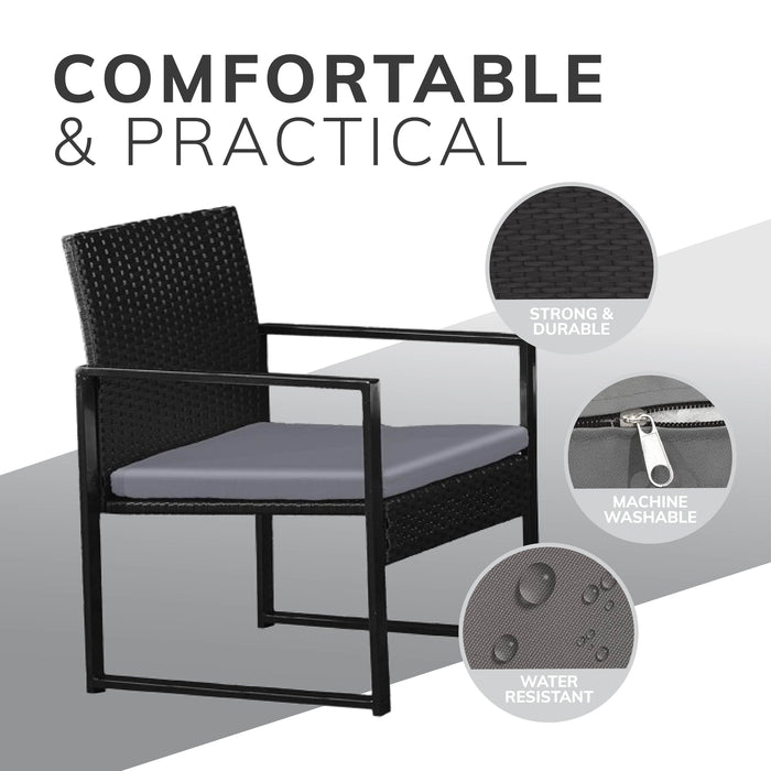 Stylish Black Frame Rattan Garden Furniture Set – 4-Piece Outdoor Furniture Collection with Double Chair, 2 Single Chairs, Glass Coffee Table