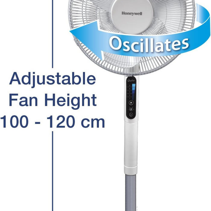 Honeywell Advanced QuietSet Oscillating Stand Fan (5 Speed Settings, Timer Function, Oscillating 70°, Height Adjustment, Remote Control, Easy to Use) HSF600W