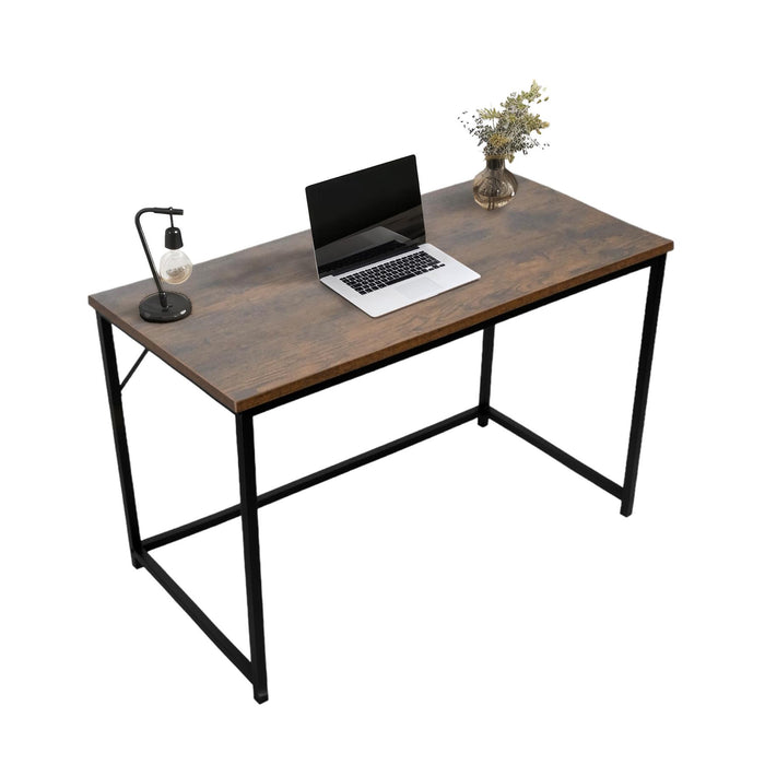 Rustic Brown Large Desk with Black Metal Frame - Versatile Gaming Desk, and Dressing Table for Home and Office