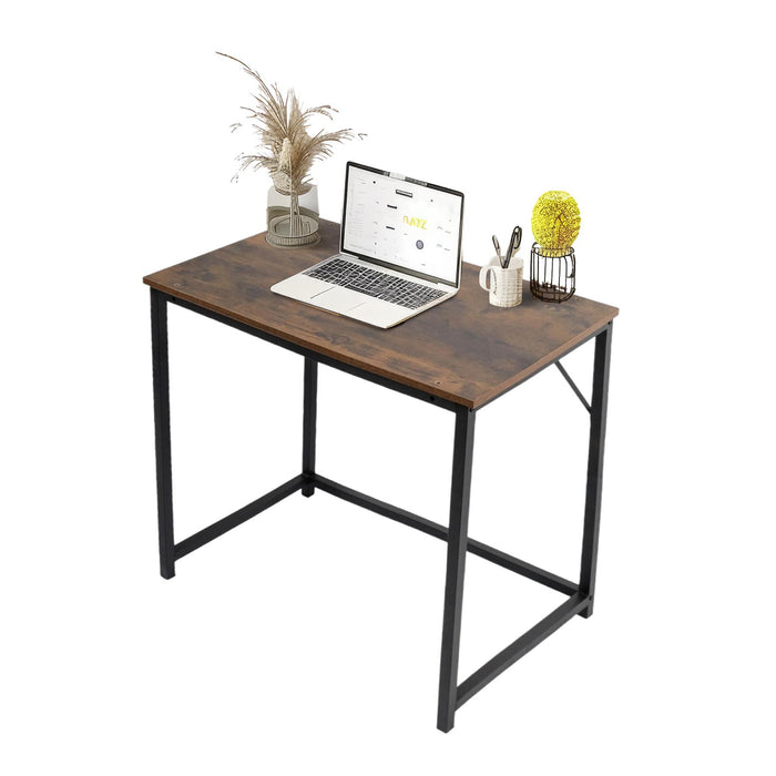 Rustic Brown Small Desk with Black Coated Metal Frame - Versatile Coffee Table, Gaming Desk, and Dressing Table for Home and Office