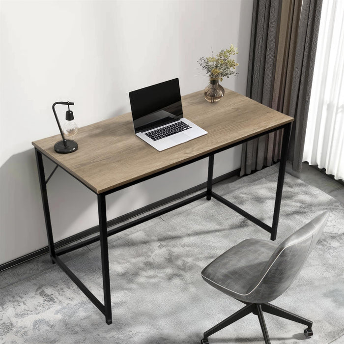 Computer Desk Rustic Grey Top with Large Black Metal Frame for Home Office or Bedroom Desk…