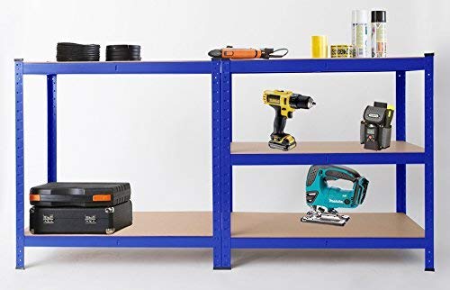 Heavy Duty Steel 5 Tier Racking & Storage Shelves or Workbench - Large 875kg Capacity (Blue) -