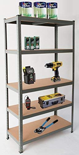 Heavy Duty Steel 5 Tier Racking & Storage Shelves or Workbench - Large 875kg Capacity (Grey) -