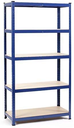 Heavy Duty Steel 5 Tier Racking & Storage Shelves or Workbench - Large 875kg Capacity (Blue) -