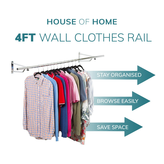 4ft Wall Mounted Clothes Rail In Chrome -