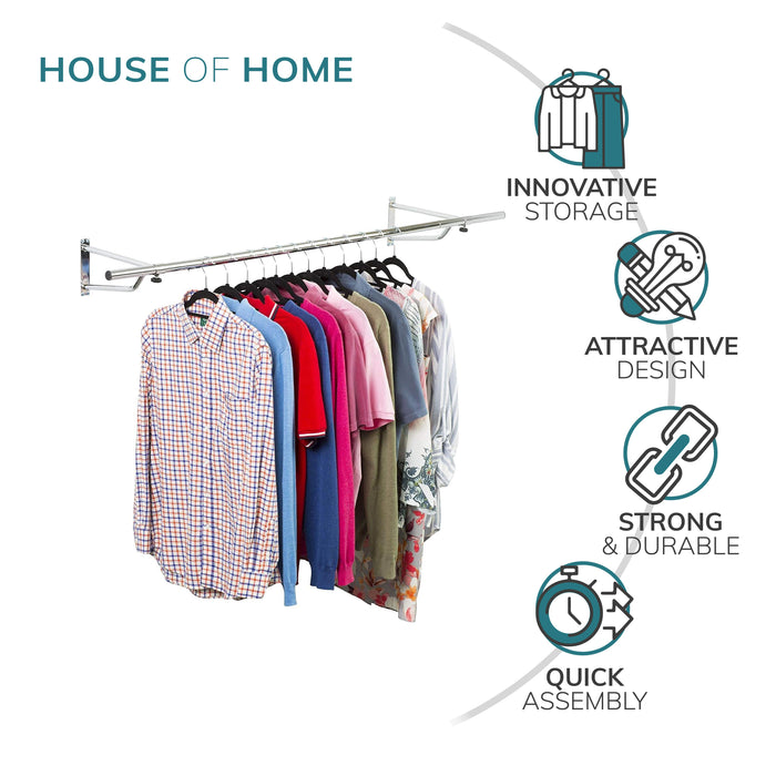 4ft Wall Mounted Clothes Rail In Chrome -