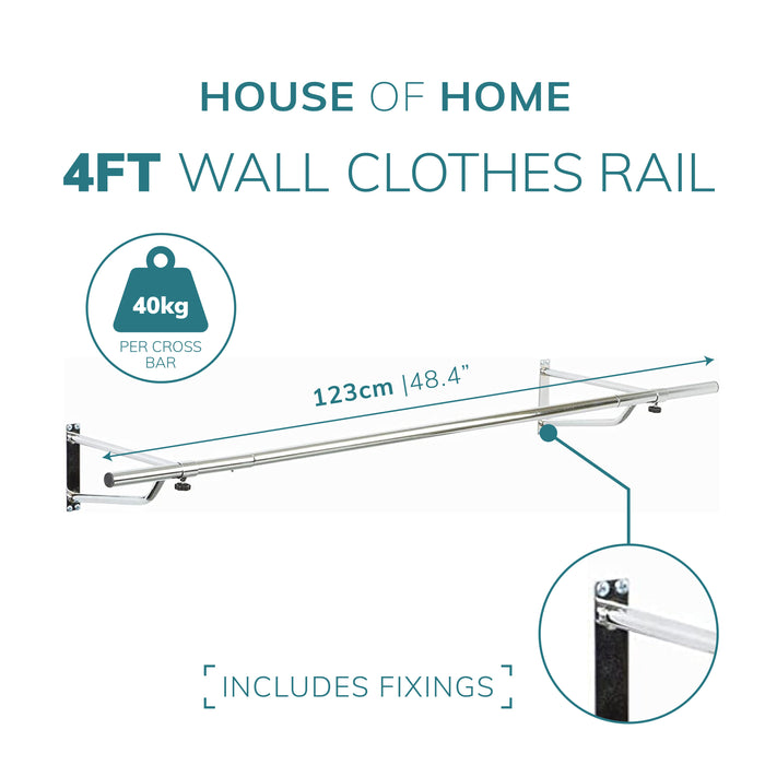 4ft Wall Mounted Clothes Rail In Chrome -