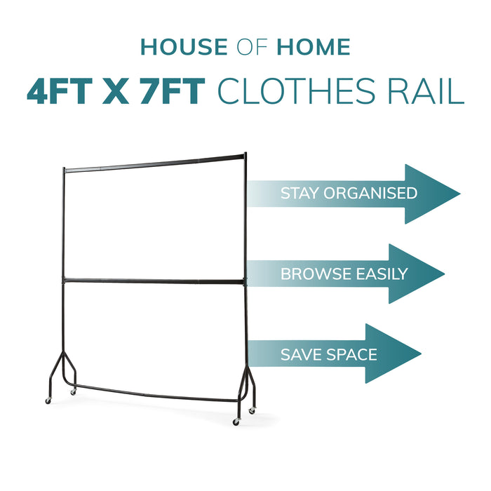 4ft long x 7ft Two Tier Heavy Duty Clothes Rail Garment Hanging Rack In Black -