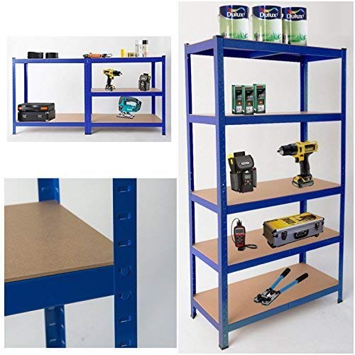 Heavy Duty Steel 5 Tier Racking & Storage Shelves or Workbench - Large 875kg Capacity (Blue) -