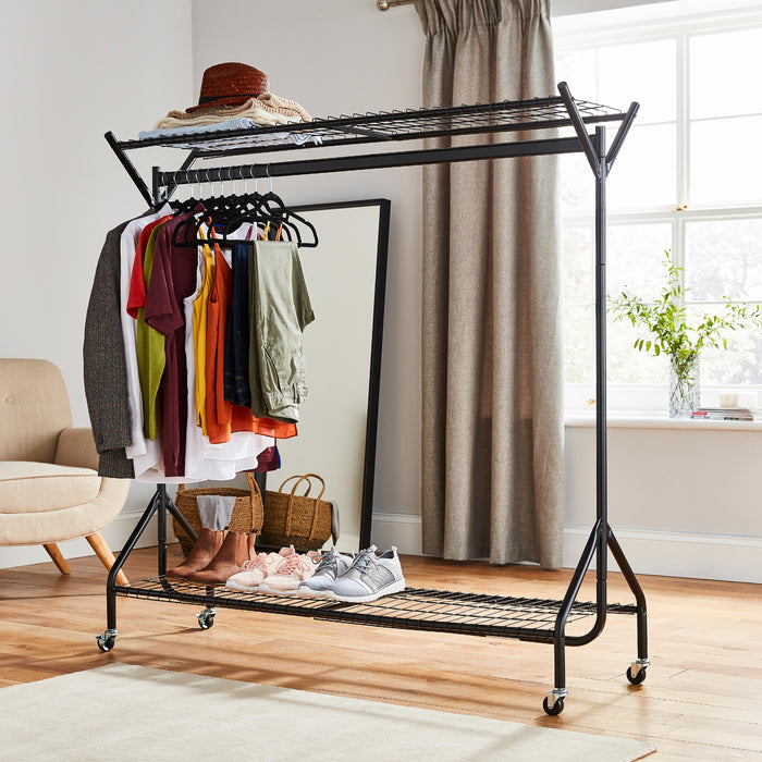 Clothes rail with on sale shelf