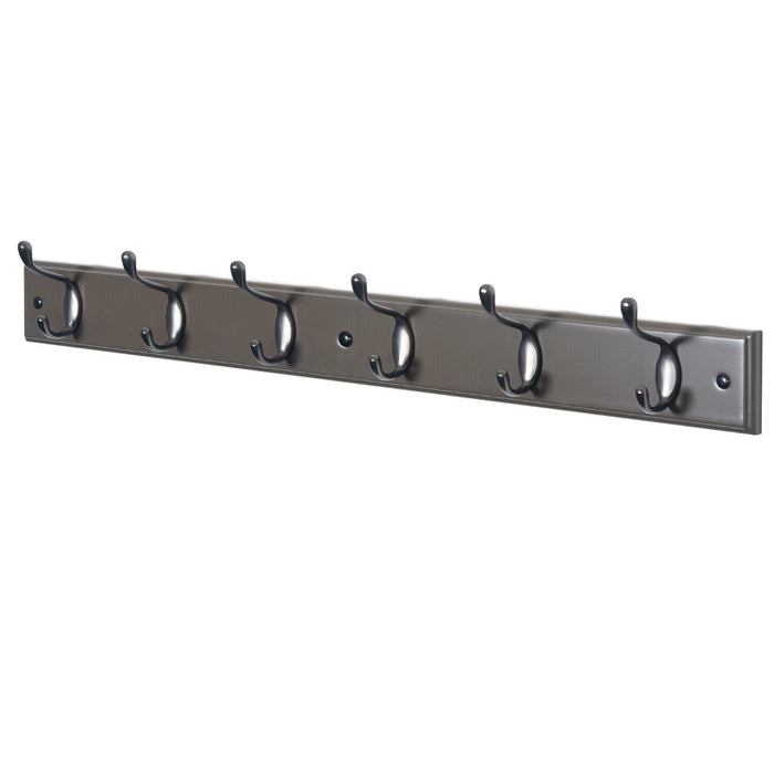 6 Double Hook Wall Mounted Door Clothes Hanger Coat Rack in Charcoal Grey -