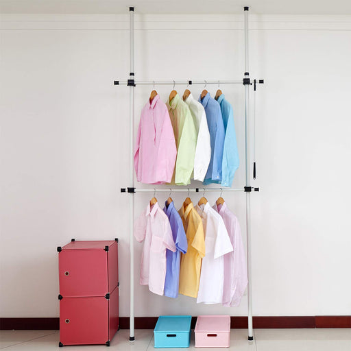 Telescopic Wardrobe Organiser Hanging Rail Clothes Rack Adjustable Storage Shelving -