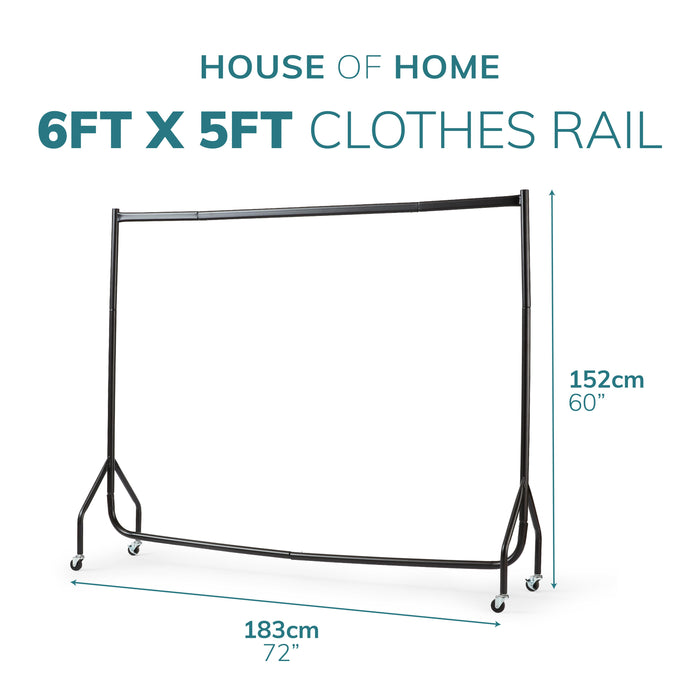 6ft Long x 5ft Tall Quality Heavy Duty Clothes Rail Black -