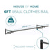6ft Wall Mounted Clothes Rail In Black Powder Coating -