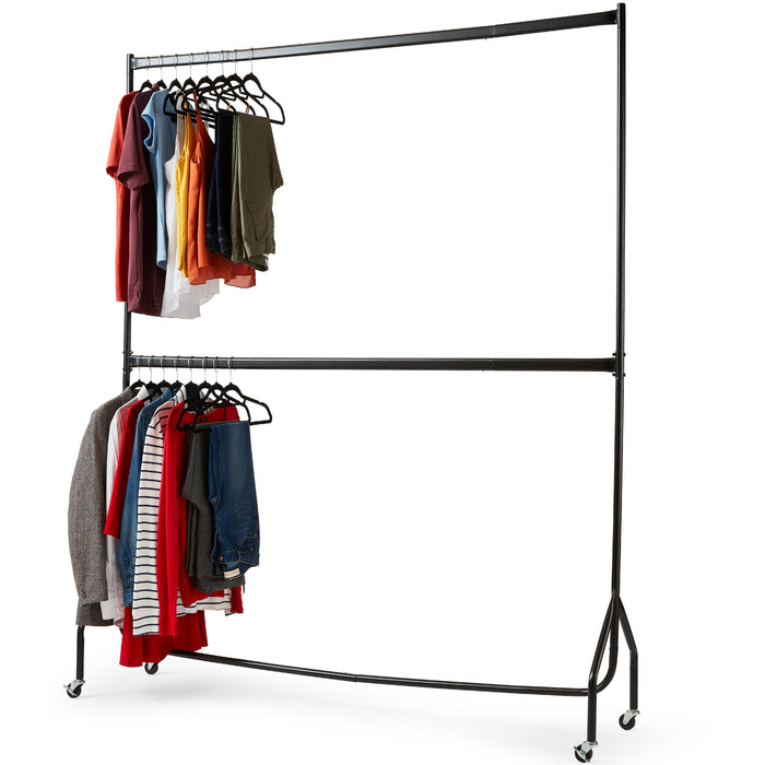 6ft long x 7ft Two Tier Heavy Duty Clothes Rail Garment Hanging Rack In Black -