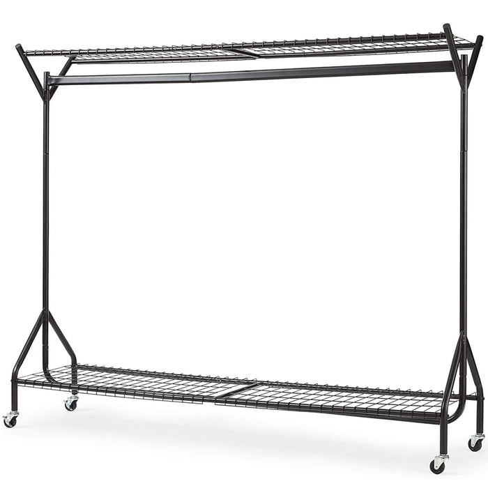 6ft long x 5ft Heavy Duty Clothes Rail with Shoe Rack Shelf and Hat Stand - Black -