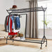 6ft long x 5ft Heavy Duty Clothes Rail with Shoe Rack Shelf and Hat Stand - Black -