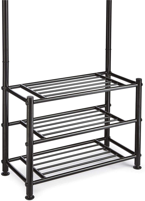 Multi Purpose Stand 18 Hooks For Clothes Shoes Hats Bags - Black -