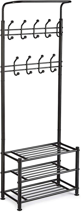 Multi Purpose Stand 18 Hooks For Clothes Shoes Hats Bags - Black -