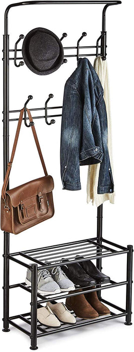 Multi Purpose Stand 18 Hooks For Clothes Shoes Hats Bags - Black -