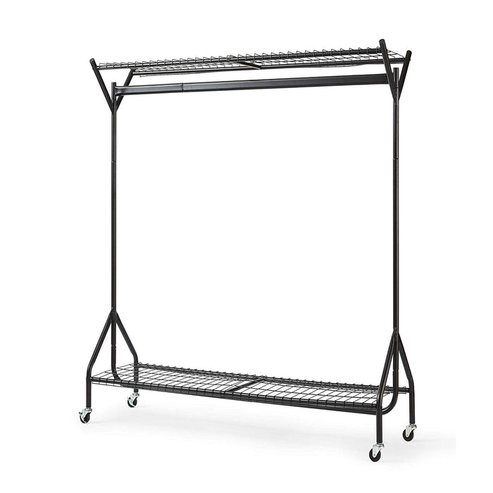 4ft long x 5ft Heavy Duty Clothes Rail with Shoe Rack Shelf and Hat Stand - Black -