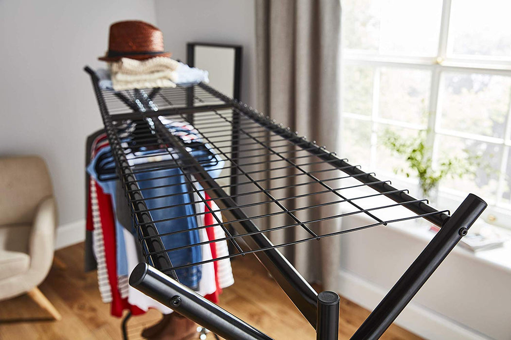 4ft long x 5ft Heavy Duty Clothes Rail with Shoe Rack Shelf and Hat Stand - Black -