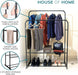 Heavy Duty Metal Clothes Rail with Garment Shoe Rack Storage Shelf & Adjustable Feet in Black -