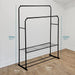 Heavy Duty Metal Clothes Rail with Garment Shoe Rack Storage Shelf & Adjustable Feet in Black -