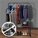 Heavy Duty Metal Clothes Rail with Garment Shoe Rack Storage Shelf & Adjustable Feet in Black -