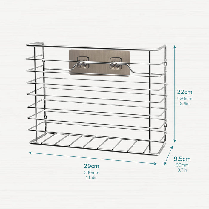 Self Adhesive Kitchen cupboard storage basket in chrome -