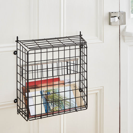 Black Letter Box Catcher Cage With Lift Up Lid -