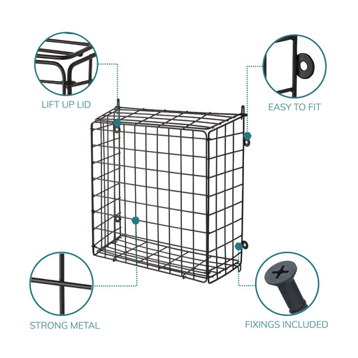 Black Letter Box Catcher Cage With Lift Up Lid -