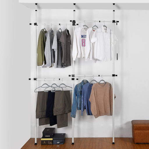 Double Telescopic Wardrobe Organiser Hanging Rail Clothes Rack Adjustable Storage -