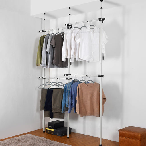 Double Telescopic Wardrobe Organiser Hanging Rail Clothes Rack Adjustable Storage -