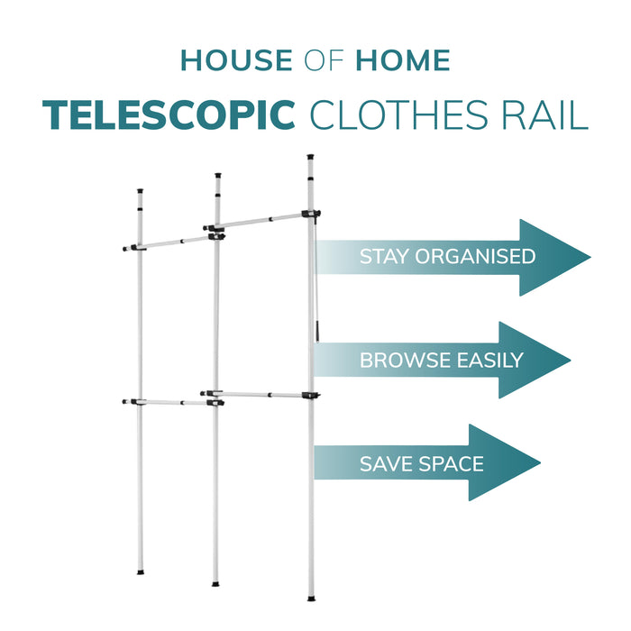 Double Telescopic Wardrobe Organiser Hanging Rail Clothes Rack Adjustable Storage -
