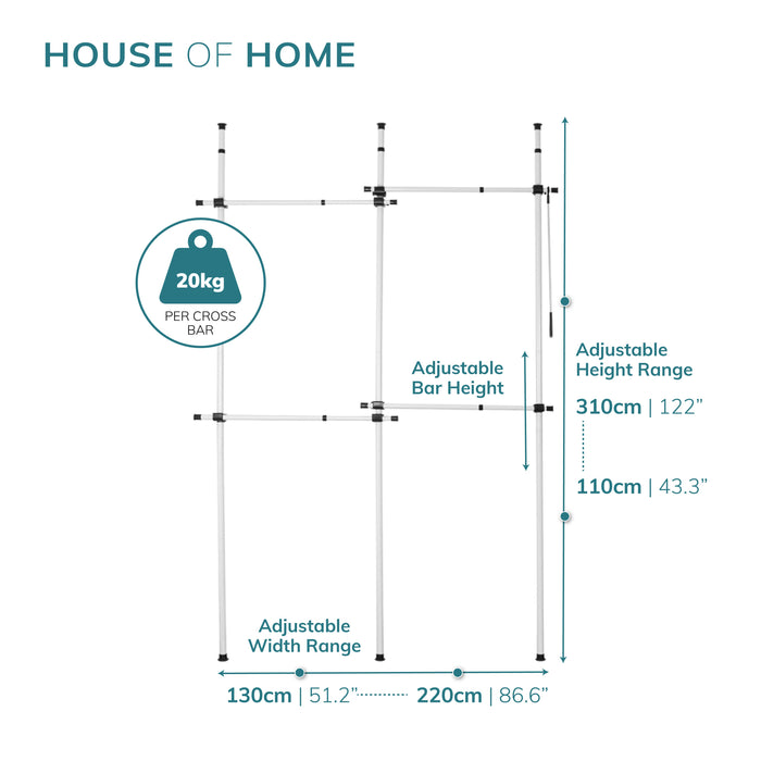 Double Telescopic Wardrobe Organiser Hanging Rail Clothes Rack Adjustable Storage -