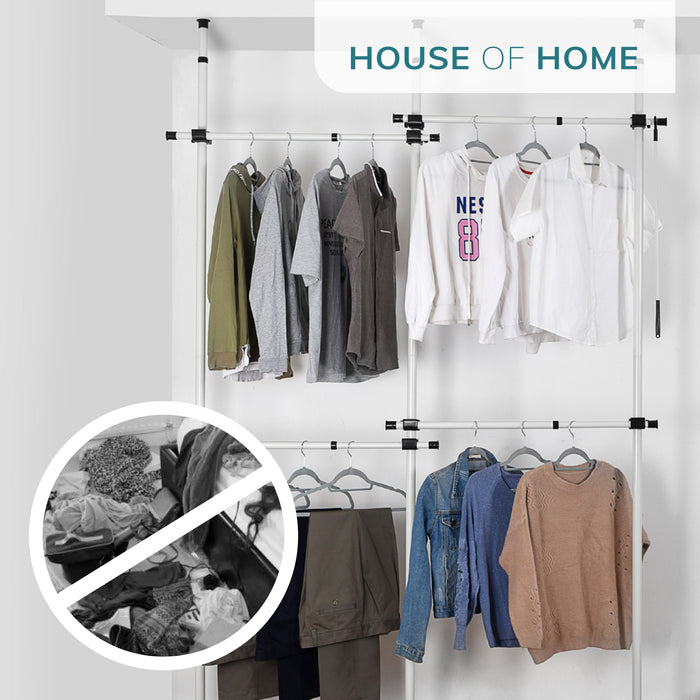 Double Telescopic Wardrobe Organiser Hanging Rail Clothes Rack Adjustable Storage -